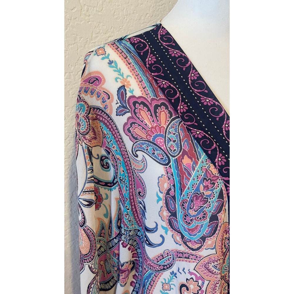 Susan Graver Women's Kimono Cardigan 1X Paisley Boho Beach Resort Festival - Picture 2 of 10